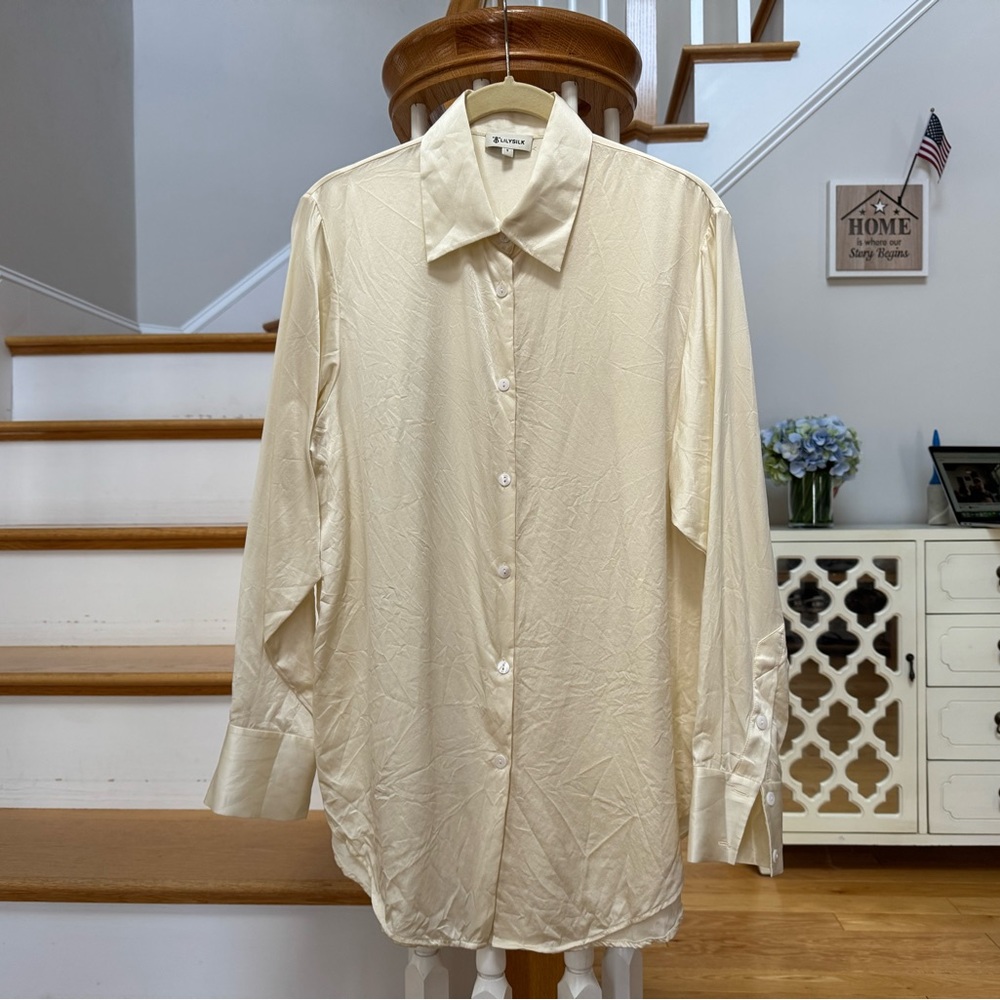 Lilysilk silk button down shirts, size S, color in champagne